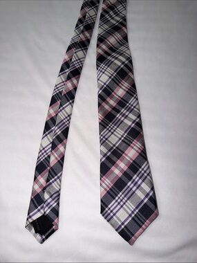 Plaid Men's Tie in Pink, Navy & Gray - Modern Dress Tie